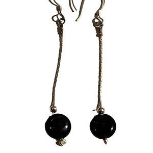 Sterling Silver With Black and Silver Natural Stone Earrings